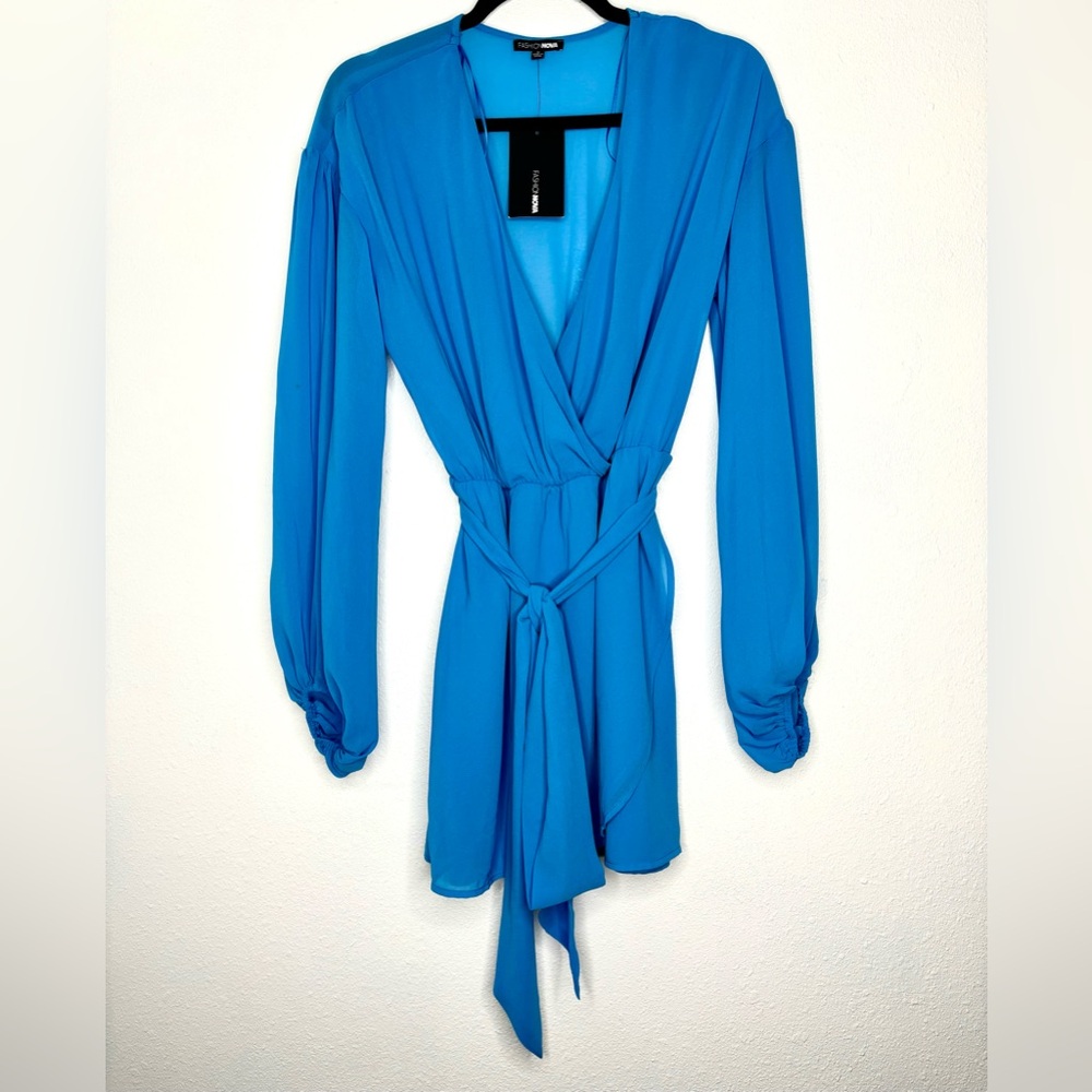 Fashion nova bright blue mini wrap dress medium